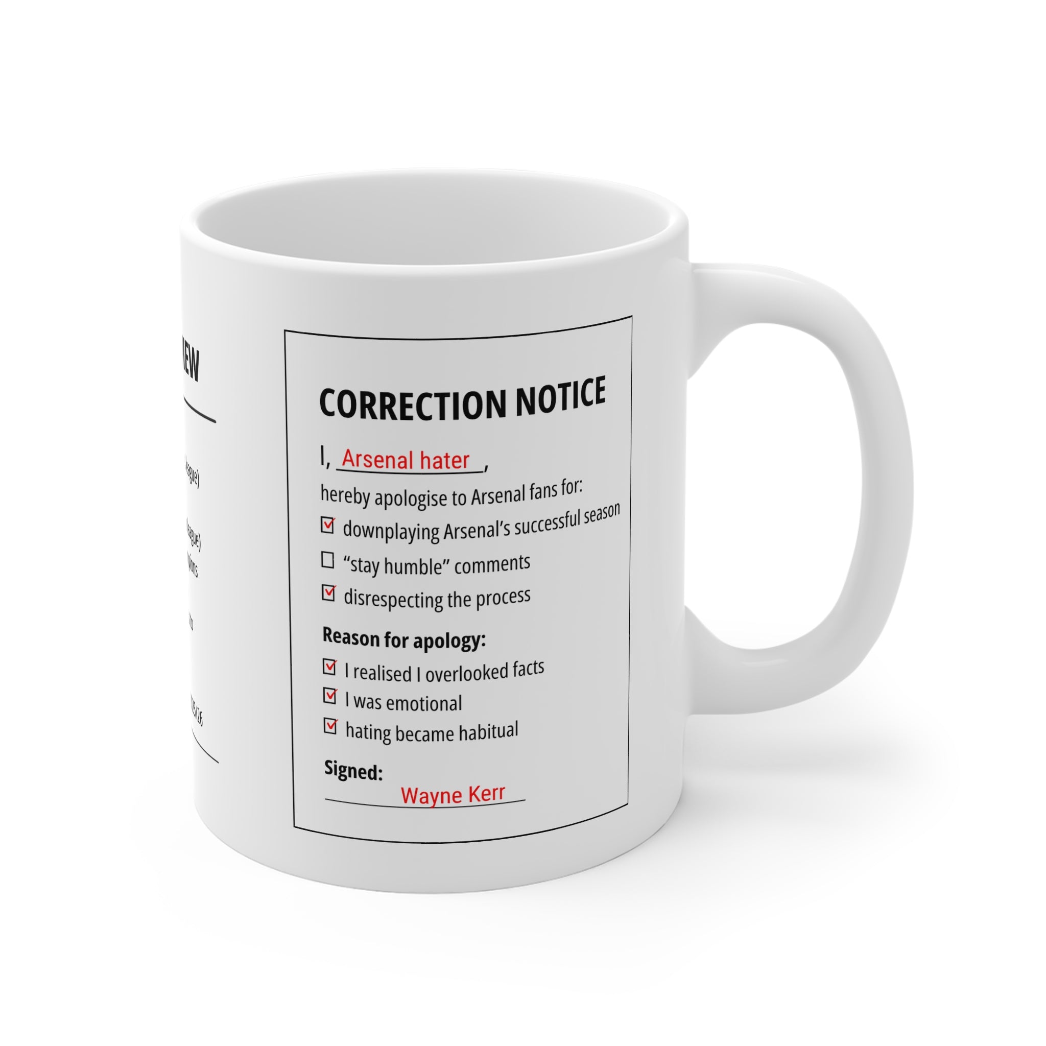 2025/26 Arsenal Correction Form Mug