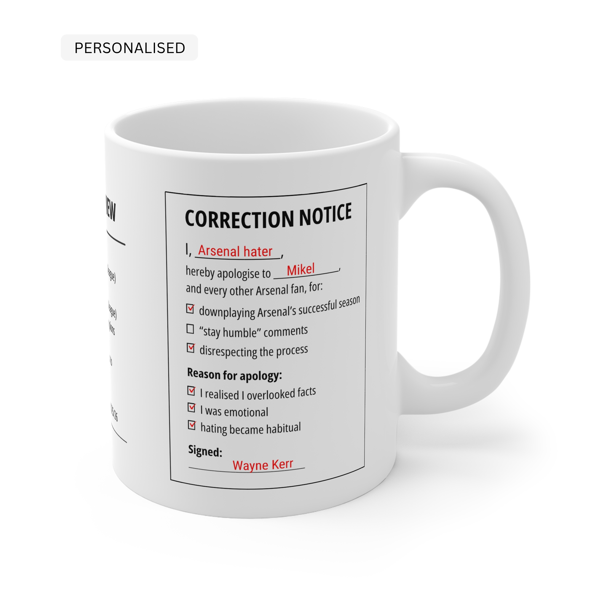 2025/26 Arsenal Correction Form Mug